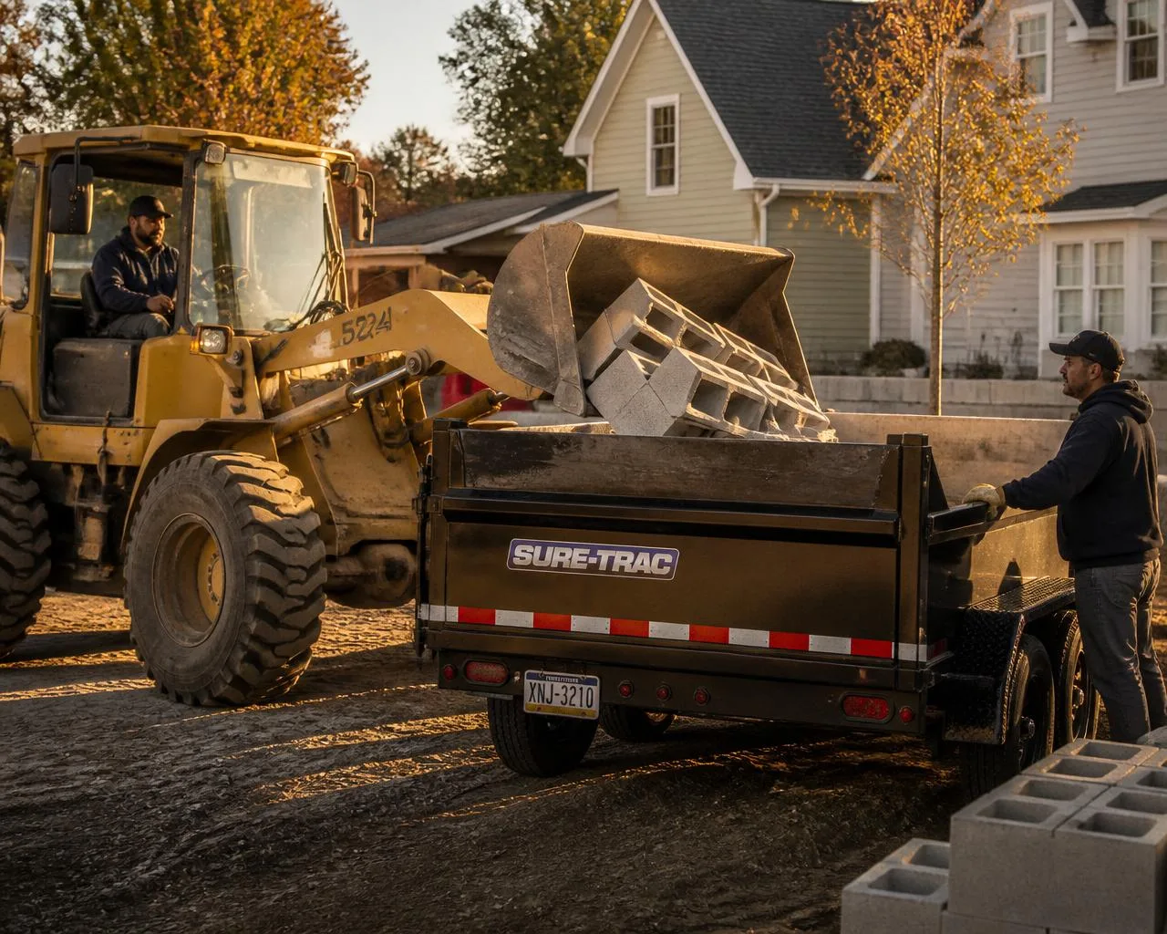 Contractor loading equipment onto trailer