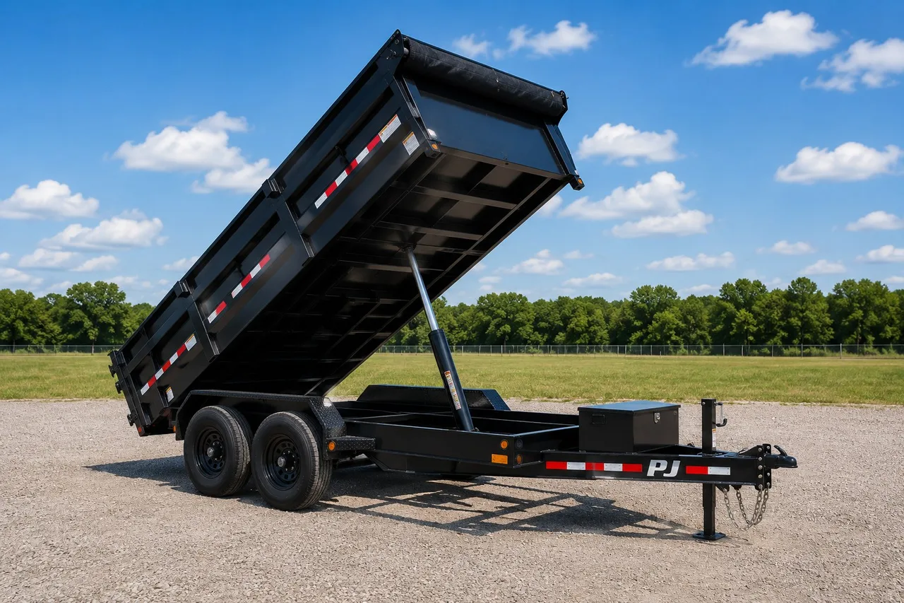 Heavy-duty dump trailer with hydraulic lift