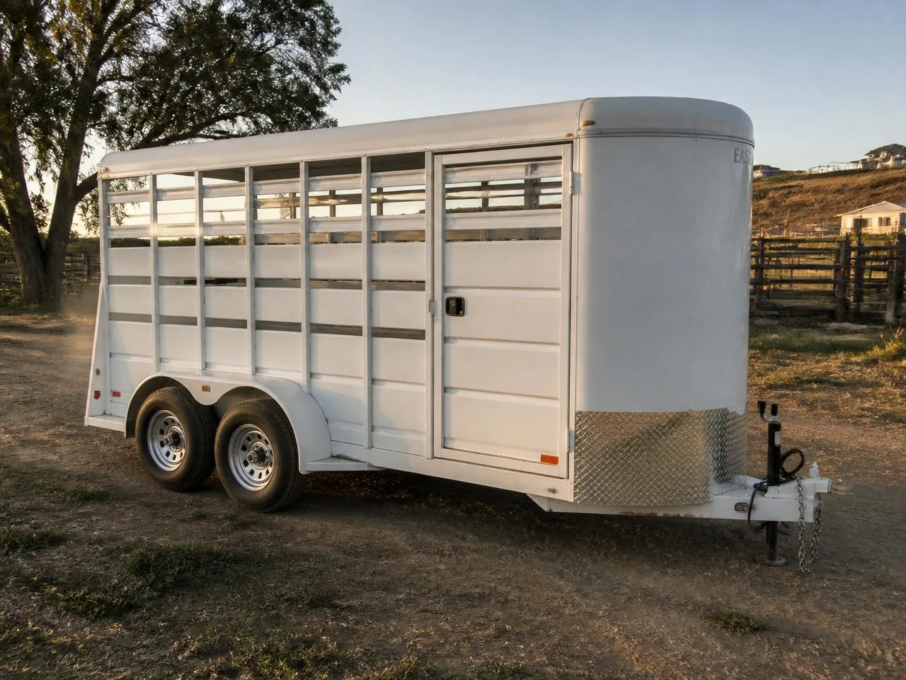 Silver aluminum livestock stock trailer